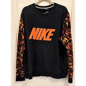 Nike Mens XXL Orange Camo Sleeve Swoosh Pullover Crew Sweatshirt Cotton
